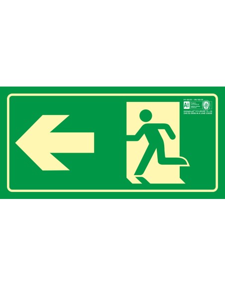 Pictograma syssa señal de salida emergencia flecha izquierda en pvc fotoluminiscente 320x160 mm
