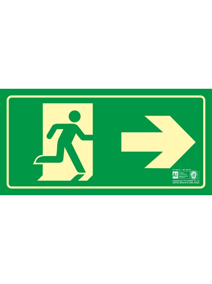 Pictograma syssa señal de salida emergencia flecha derecha en pvc fotoluminiscente 320x160 mm Pictograma syssa señal de salida emergencia flecha derecha en pvc fotoluminiscente 320x160 mm