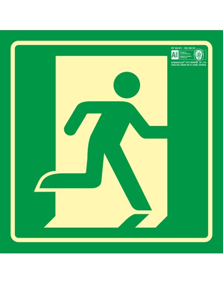 Pictograma syssa señal de salida de emergencia derecha en pvc fotoluminiscente 224x224 mm