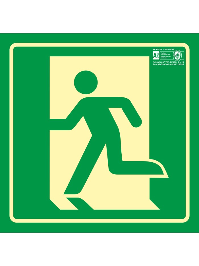 Pictograma syssa señal de salida de emergencia izquierda en pvc fotoluminiscente 210x210 mm Pictograma syssa señal de salida de emergencia izquierda en pvc fotoluminiscente 210x210 mm