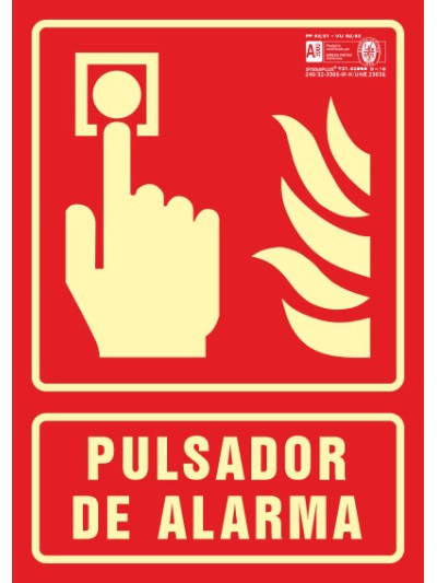 Pictograma syssa señal de pulsador de alarma en pvc fotoluminiscente 210x297 mm