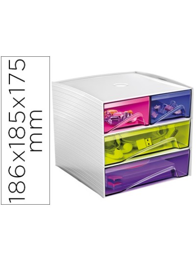 Fichero cajones de sobremesa cep mycube 4 cajones poliestireno multicolor 186x185x175 mm