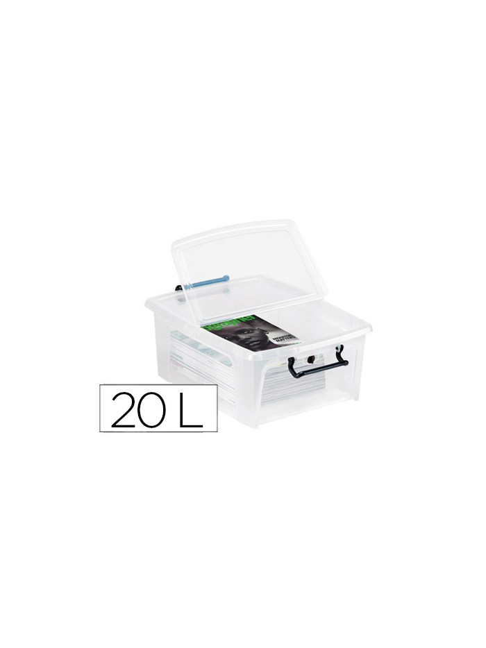 Contenedor plastico cep 20 litros 190x460x170 mm transparente con tapa y cierre hermetico Contenedor plastico cep 20 litros 190x460x170 mm transparente con tapa y cierre hermetico