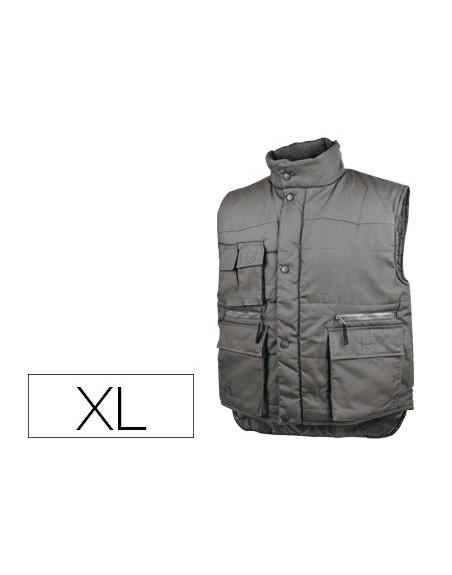 Chaleco deltaplus multibolsillos con cremallera cintura elastica protege riñones gris verde talla xl