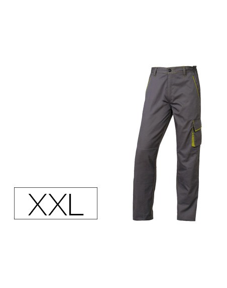 Pantalon de trabajo deltaplus cintura ajustable 5 bolsillos color gris verde talla xxl