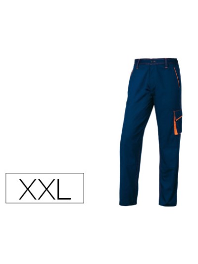 Pantalon de trabajo deltaplus cintura ajustable 5 bolsillos color azul naranja talla xxl