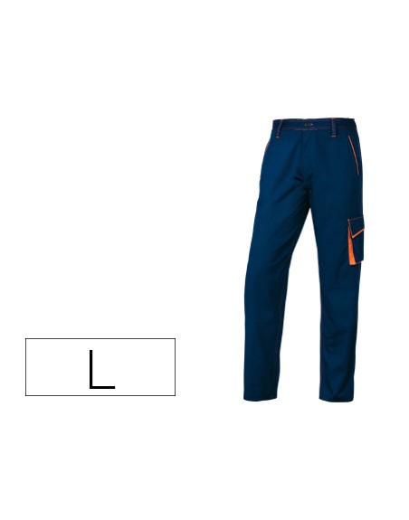 Pantalon de trabajo deltaplus cintura ajustable 5 bolsillos color azul naranja talla l