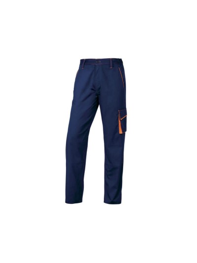 Pantalon de trabajo deltaplus cintura ajustable 5 bolsillos color azul naranja talla l