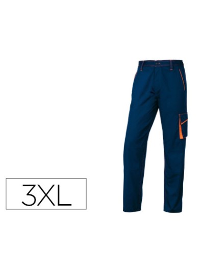 Pantalon de trabajo deltaplus cintura ajustable 5 bolsillos color azul naranja talla 3xl