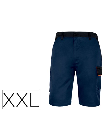 Pantalon de trabajo deltaplus bermuda cintura ajustable 5 bolsillos color azul naranjatalla xxl