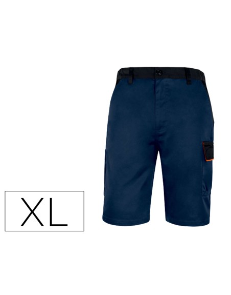Pantalon de trabajo deltaplus bermuda cintura ajustable 5 bolsillo color azul naranja talla xl