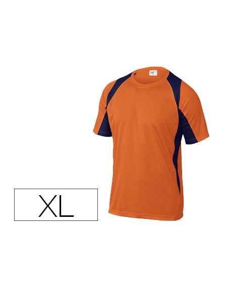Camiseta deltaplus poliester manga corta cuello redondo tratamiento secado rapido color naranja-marino talla xl