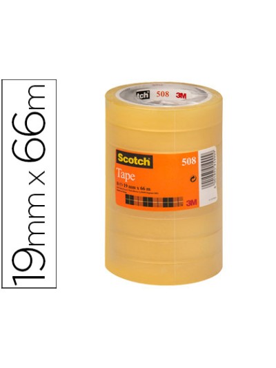 Cinta adhesiva scotch transparente 66 mt x 19 mm pack de 8 unidades
