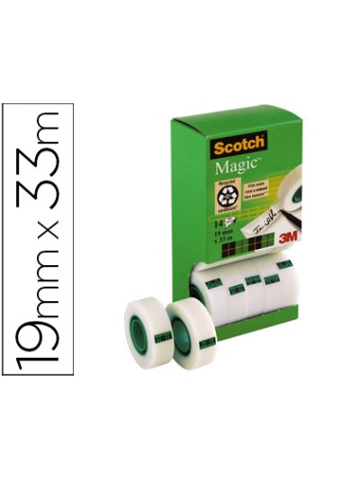 Cinta adhesiva scotch magic invisible 33 mt x 19 mm pack de 14 unidades