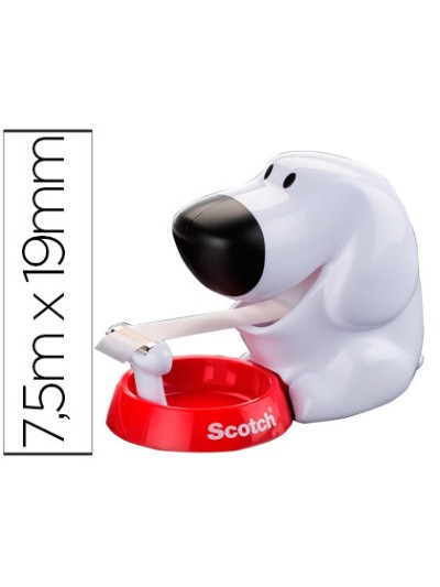Portarrollo sobremesa scotch doggy 8,9 mt x 19 mm incluye rollo de cinta adhesiva magic