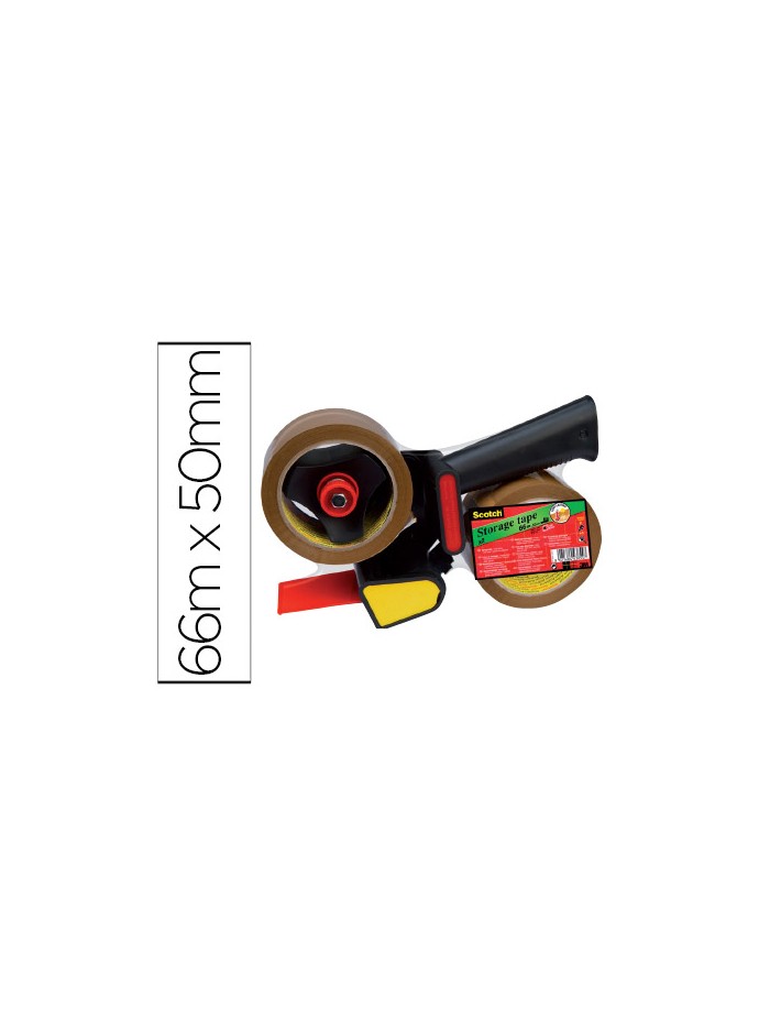 Portarrollo scotch para embalaje heavy duty bajo ruido con 2 rollos de cintas marron 50mm x 66mt Portarrollo scotch para embalaje heavy duty bajo ruido con 2 rollos de cintas marron 50mm x 66mt