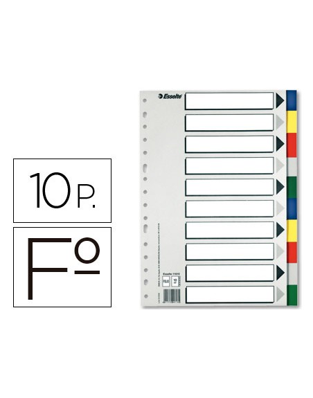 Separador esselte plastico juego de 10 separadores folio con 5 colores multitaladro