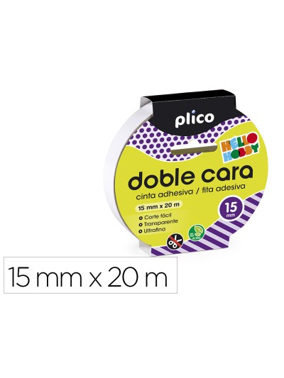 Cinta adhesiva plico doble cara 20 mt x 15 mm