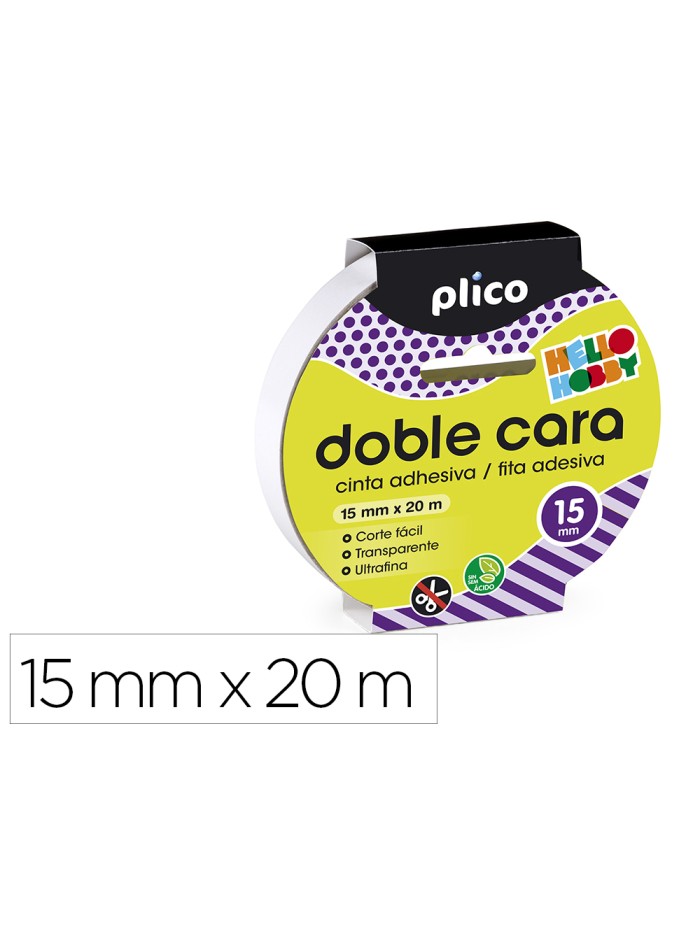 Cinta adhesiva plico doble cara 20 mt x 15 mm Cinta adhesiva plico doble cara 20 mt x 15 mm
