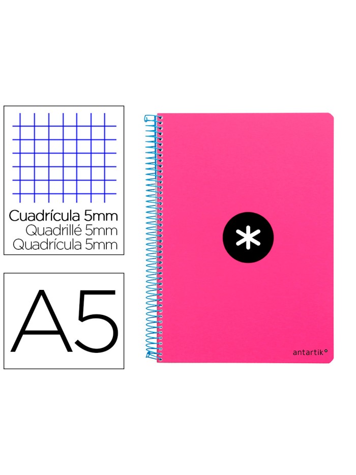 Cuaderno espiral antartik a5 tapa dura 80h 100 g cuadro 5mm con margen color rosa fluor Cuaderno espiral antartik a5 tapa dura 80h 100 g cuadro 5mm con margen color rosa fluor