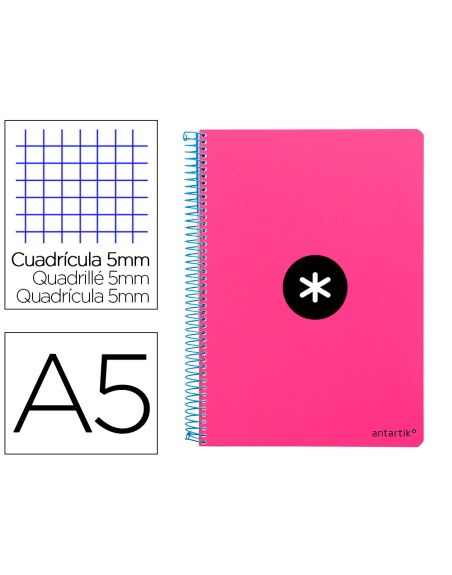 Cuaderno espiral antartik a5 tapa dura 80h 100 g cuadro 5mm con margen color rosa fluor