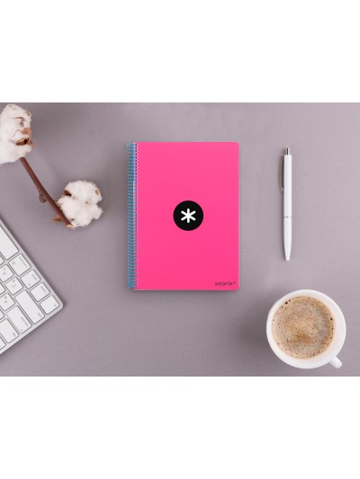 Cuaderno espiral antartik a5 tapa dura 80h 100 g cuadro 5mm con margen color rosa fluor