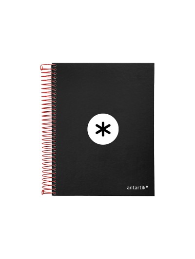 Cuaderno espiral a5 micro antartik tapa forrada120h 90 gr cuadro 5mm 5 bandas6 taladros color negro
