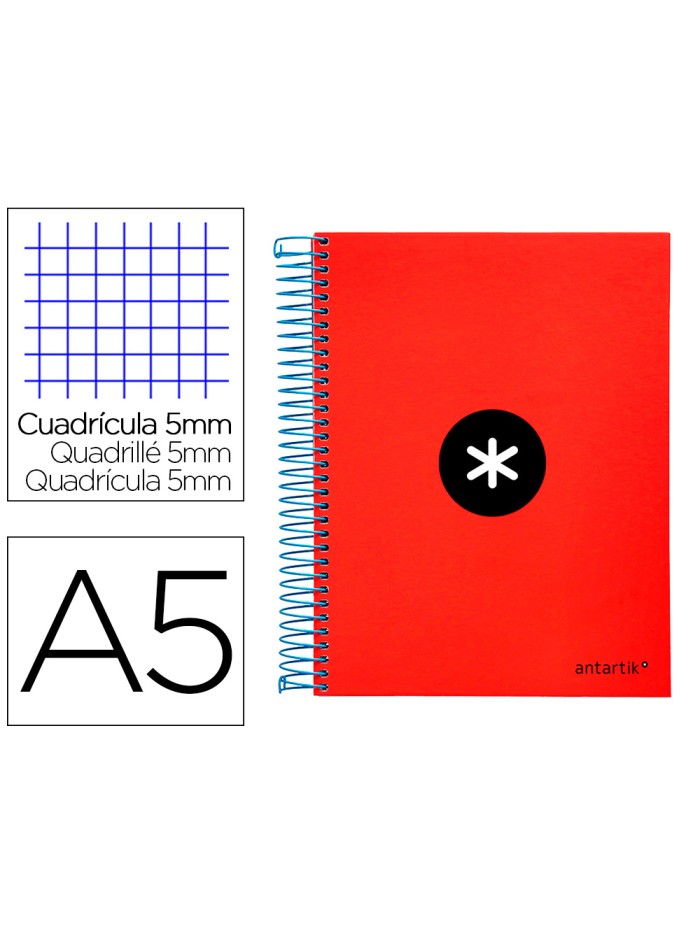 Cuaderno espiral a5 micro antartik tapa forrada120h 90 gr cuadro 5mm 5 bandas6 taladros color rojo Cuaderno espiral a5 micro antartik tapa forrada120h 90 gr cuadro 5mm 5 bandas6 taladros color rojo