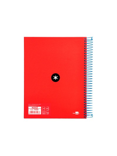 Cuaderno espiral a5 micro antartik tapa forrada120h 90 gr cuadro 5mm 5 bandas6 taladros color rojo