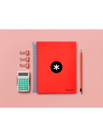 Cuaderno espiral a5 micro antartik tapa forrada120h 90 gr cuadro 5mm 5 bandas6 taladros color rojo