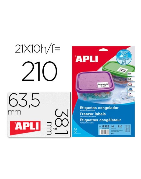 Etiqueta adhesiva apli 12328 tamaño 63,5x38,1 mm para congelados caja con 10 hojas a4 blancas directiva europea