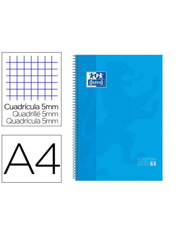 Bloc espiral oxford european book tapa extradura din a4 80 hojas cuadricula 5 mm color turquesa Bloc espiral oxford european book tapa extradura din a4 80 hojas cuadricula 5 mm color turquesa