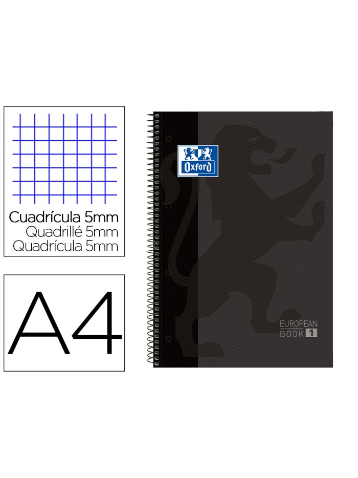Bloc espiral oxford european book tapa extradura din a4 80 hojas cuadricula 5 mm color gris Bloc espiral oxford european book tapa extradura din a4 80 hojas cuadricula 5 mm color gris