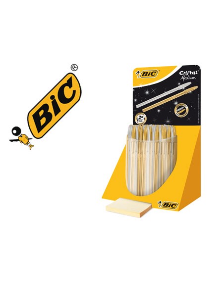 Boligrafo bic cristal linea celebration dorado y plateado expositor de 40 unidades surtidas