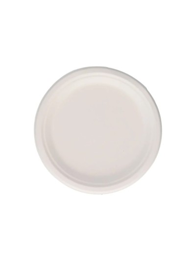 Plato fibra caña azucar bunzl biodegradable 22 cm diametro color blanco paquete de 50 unidades