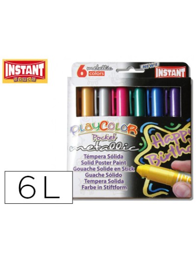 Tempera solida en barra playcolor pocket escolar caja de 6 colores metalizados