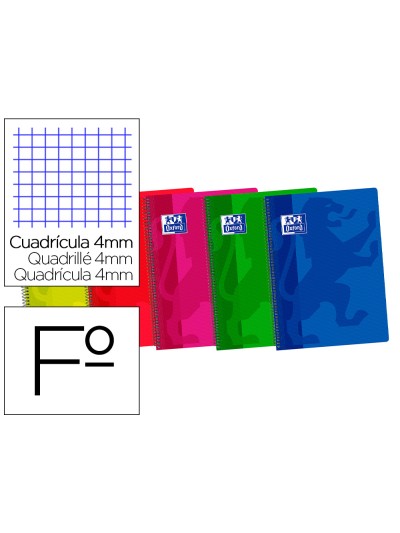 Bloc espiral oxford tapa plastico optik paper folio 80 hojas 90 gr cuadros 4 mm