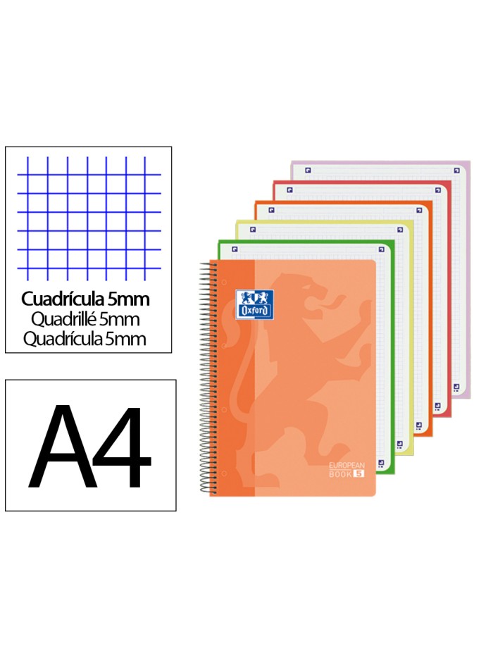 Bloc espiral oxford tapa plastico optik paper microperforado din a4+ 120h cuadro 5 mm colores surtidos Bloc espiral oxford tapa plastico optik paper microperforado din a4+ 120h cuadro 5 mm colores surtidos