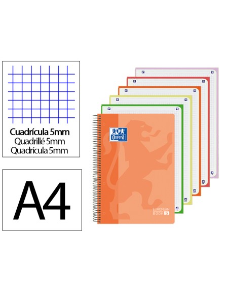 Bloc espiral oxford tapa plastico optik paper microperforado din a4+ 120h cuadro 5 mm colores surtidos