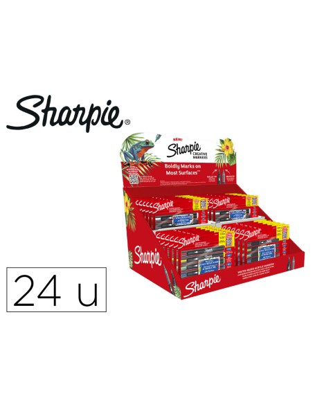 Rotulador sharpie acrylic punta redonda / pincel expositor de 24 unidades colores surtidos