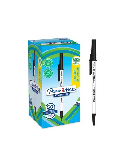 Boligrafo paper mate kilometrico punta 1 mm plastico reciclado 80% color negro