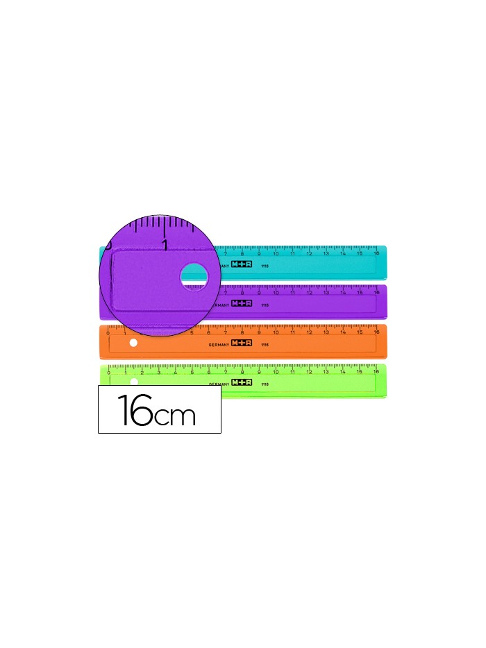 Regla m+r 16 cm plastico graduada y biselada colores surtidos Regla m+r 16 cm plastico graduada y biselada colores surtidos
