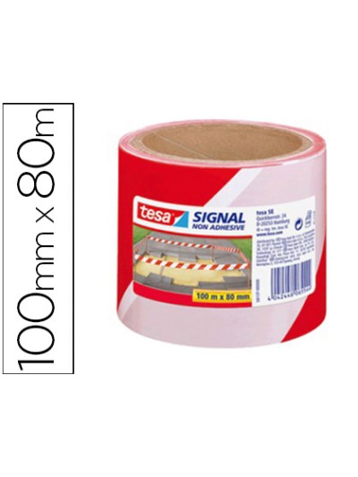 Cinta de señalizacion tesa rojo y blanco 100mt x 80 mm