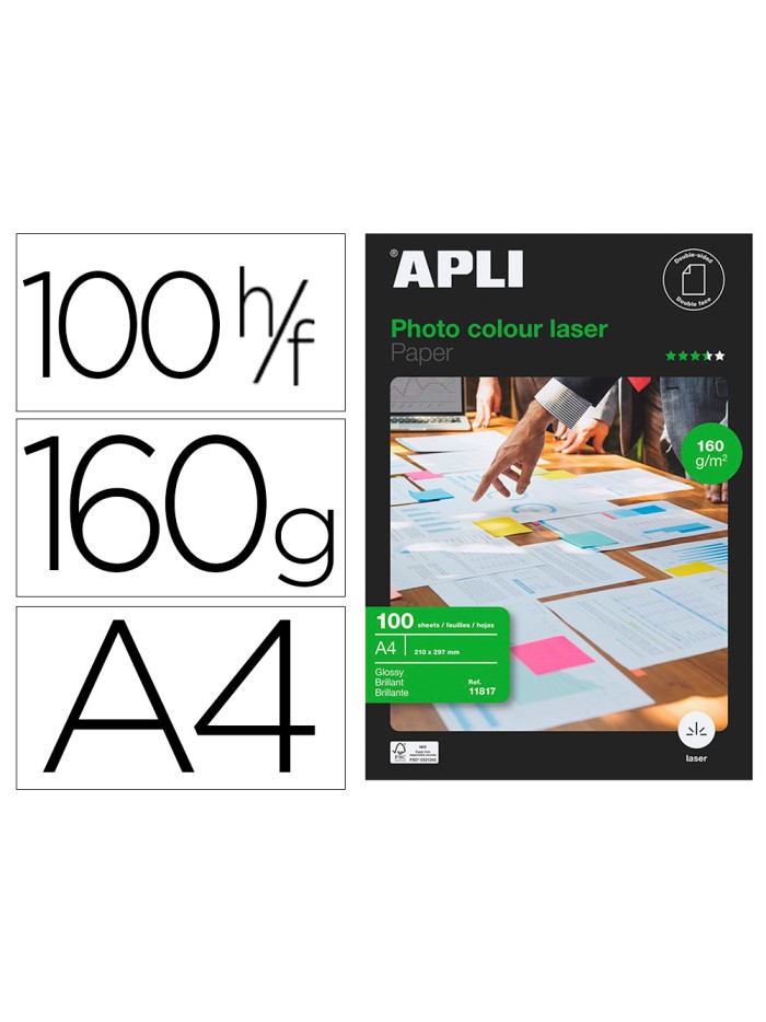 Papel fotografico apli glossy doble cara din a4 pack de 100 hojas 160 gr Papel fotografico apli glossy doble cara din a4 pack de 100 hojas 160 gr