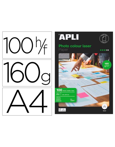 Papel fotografico apli glossy doble cara din a4 pack de 100 hojas 160 gr