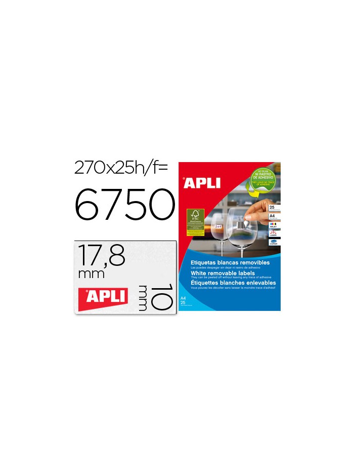 Etiqueta adhesivas apli 10197 tamaño 17,8x10 mm removible para fotocopiadora laser ink-jet caja 25 hojas con Etiqueta adhesivas apli 10197 tamaño 17,8x10 mm removible para fotocopiadora laser ink-jet caja 25 hojas con