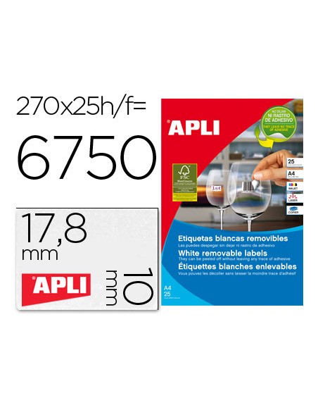 Etiqueta adhesivas apli 10197 tamaño 17,8x10 mm removible para fotocopiadora laser ink-jet caja 25 hojas con