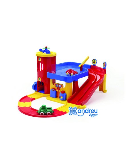 Juego vikingtoys garaje dos pisos + 3 vehiculos + pistas 19x42x39 cm
