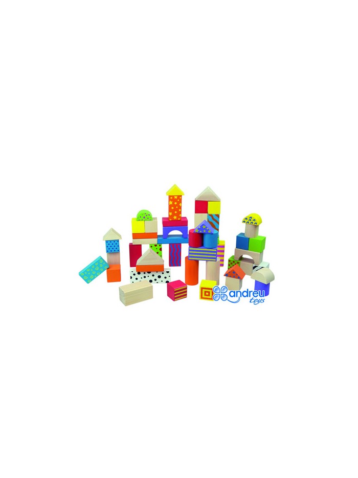 Juego andreutoys construccion bloques madera 50 piezas 18x18 cm Juego andreutoys construccion bloques madera 50 piezas 18x18 cm