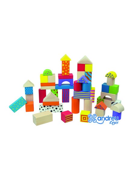 Juego andreutoys construccion bloques madera 50 piezas 18x18 cm